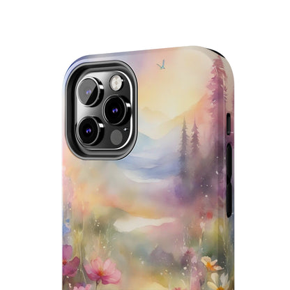 Watercolor Landscape and Wildflowers Pattern print design Tough Phone Case compatible with a large variety of phone models, Phone Case