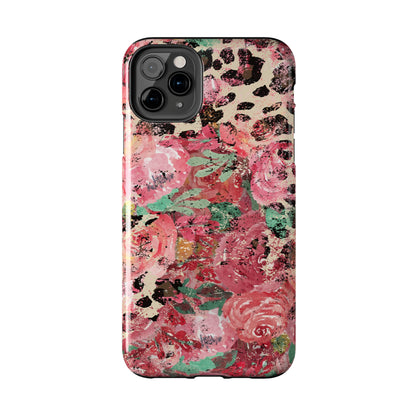 Western Leopard and Pink Roses Design Phone Case- Lightweight, Impact Resistant Cover for iPhone 6, 6s, 12, 13, 14, 15