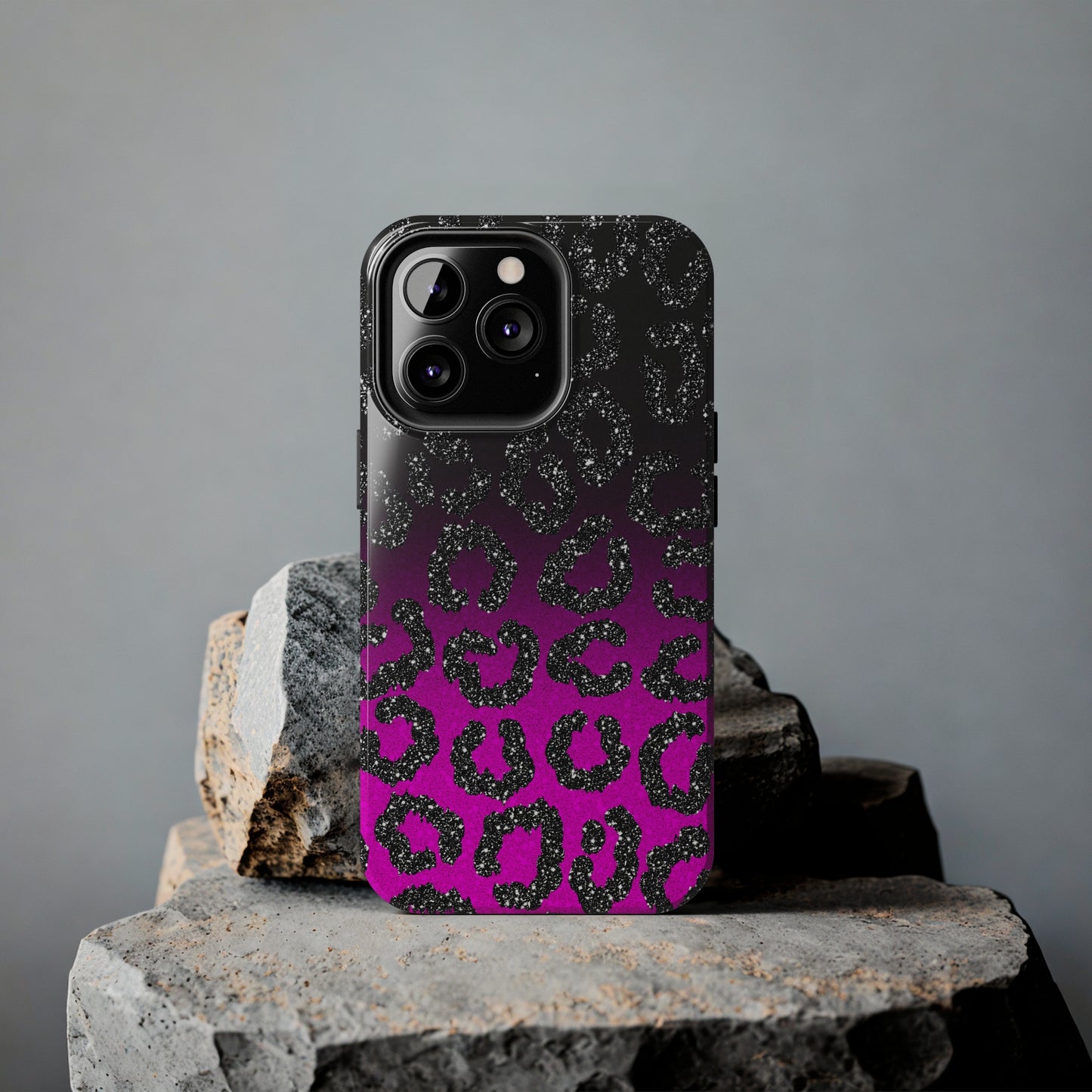 Pink and Black Ombre Leopard Design Phone Case- Lightweight, Impact Resistant Cover for iPhone 6, 6s, 12, 13, 14, 15