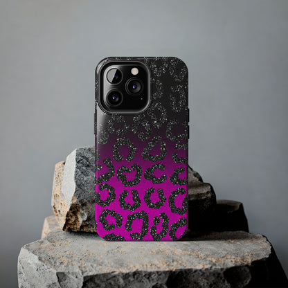 Pink and Black Ombre Leopard Design Phone Case- Lightweight, Impact Resistant Cover for iPhone 6, 6s, 12, 13, 14, 15