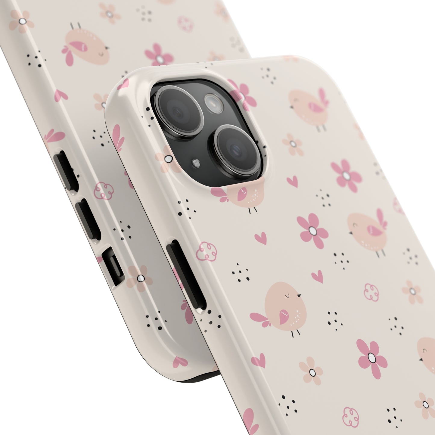 Cute Pink Birds and Flowers print design Tough Phone Case compatible with a large variety of iphone models