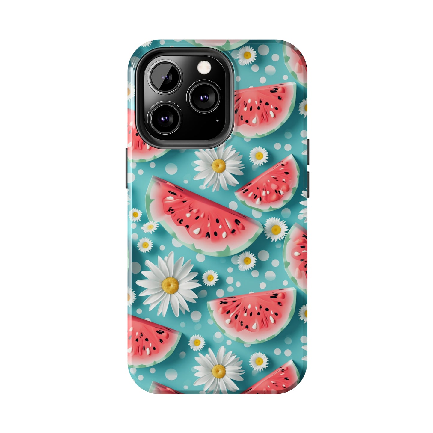 Watermelon Slices and Daisies Digital print Design Tough Phone Case compatible with a large variety of iPhone models, Gift, Phone Case