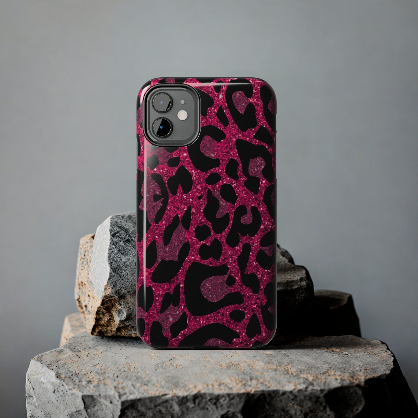 Pink and Black Leopard Design Phone Case- Lightweight, Impact Resistant Cover for iPhone 6, 6s, 12, 13, 14, 15