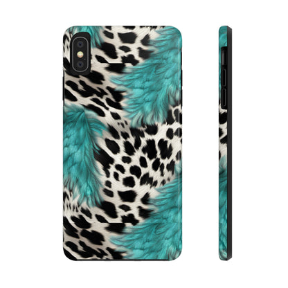 Grunge Turquoise and Animal Print Pattern Design Tough Phone Case compatible with a large variety of iPhone models, Phone Case, Gift