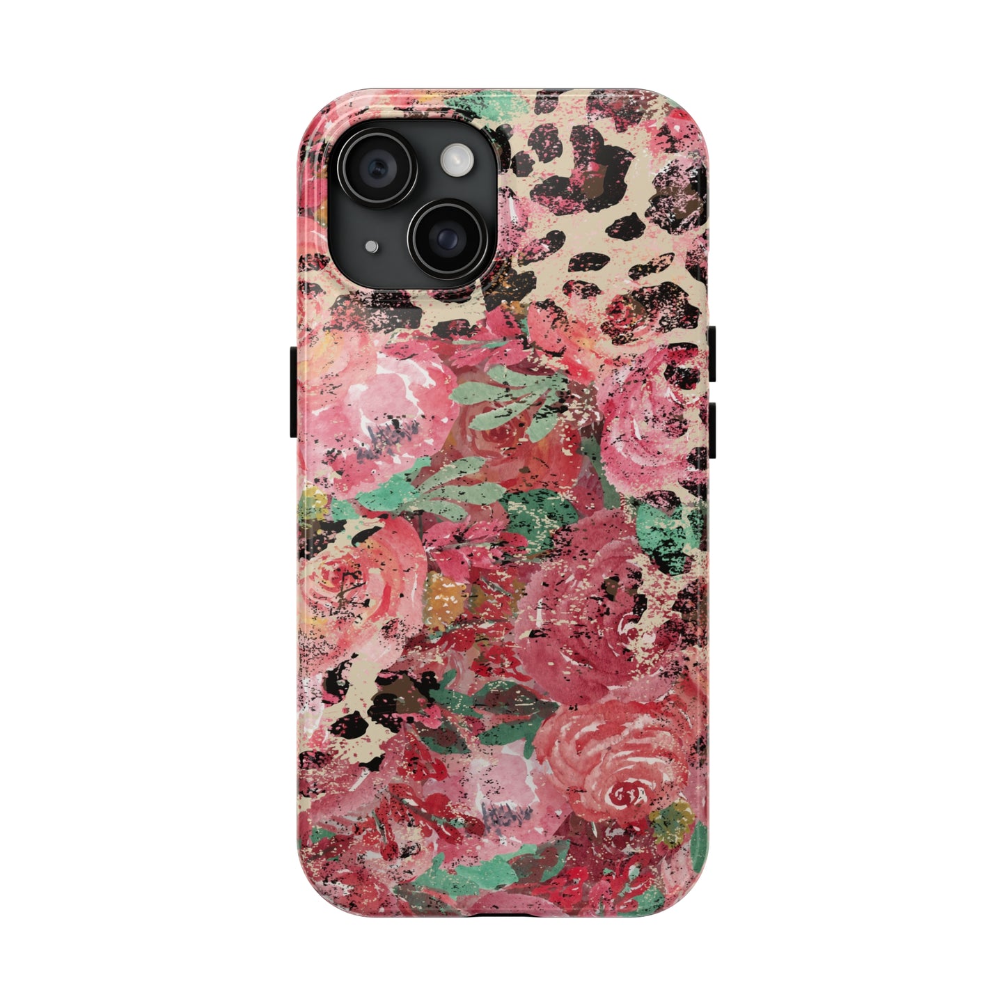 Western Leopard and Pink Roses Design Phone Case- Lightweight, Impact Resistant Cover for iPhone 6, 6s, 12, 13, 14, 15