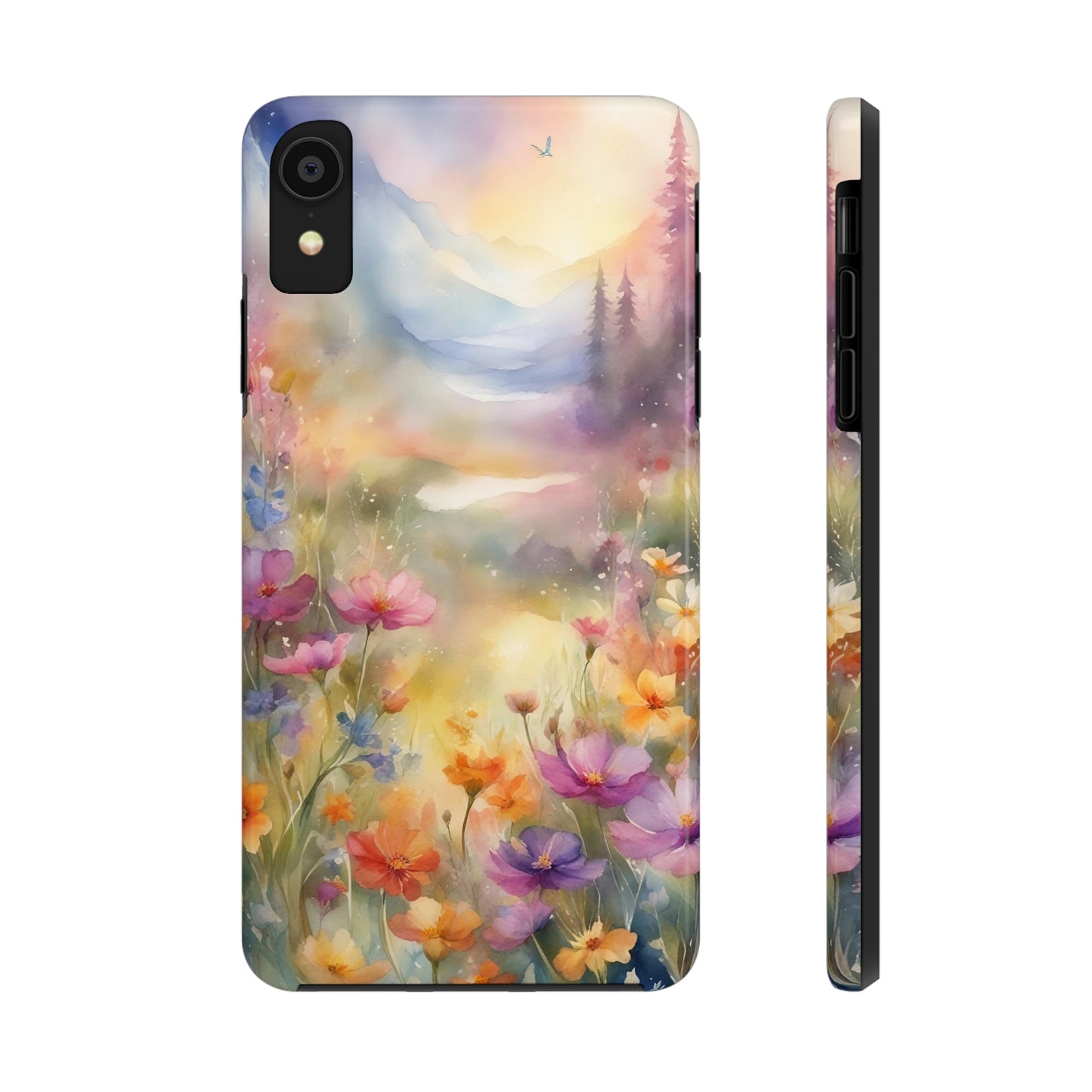 Watercolor Landscape and Wildflowers Pattern print design Tough Phone Case compatible with a large variety of phone models, Phone Case