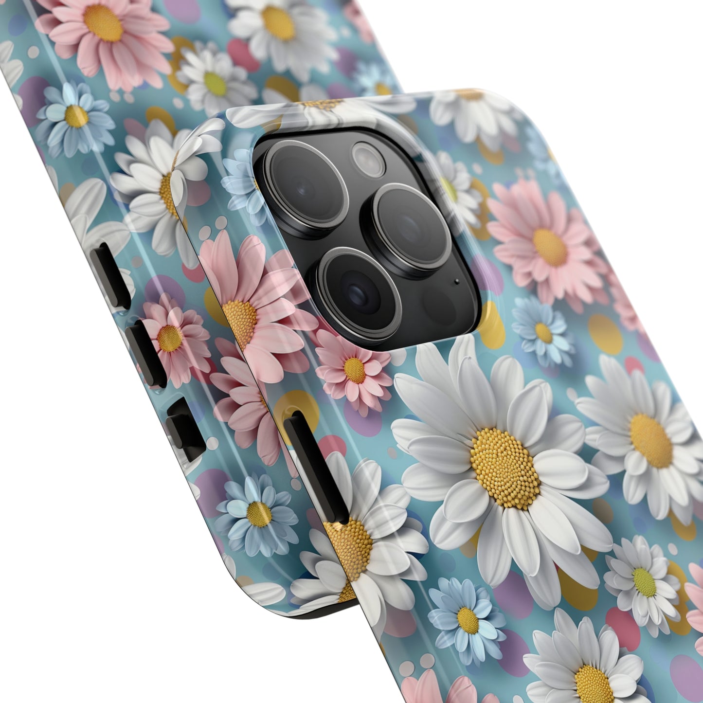 3D Spring Flowes and Polka Dots Digital print Design Tough Phone Case compatible with a large variety of iPhone models, Gift, Phone Case