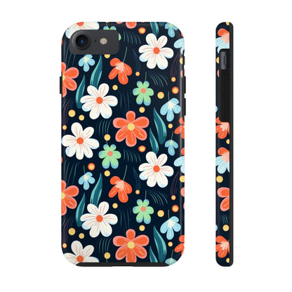 Retro Vibrant Flowers Pattern print design Tough Phone Case compatible with a large variety of phone models, Phone Case, Gift