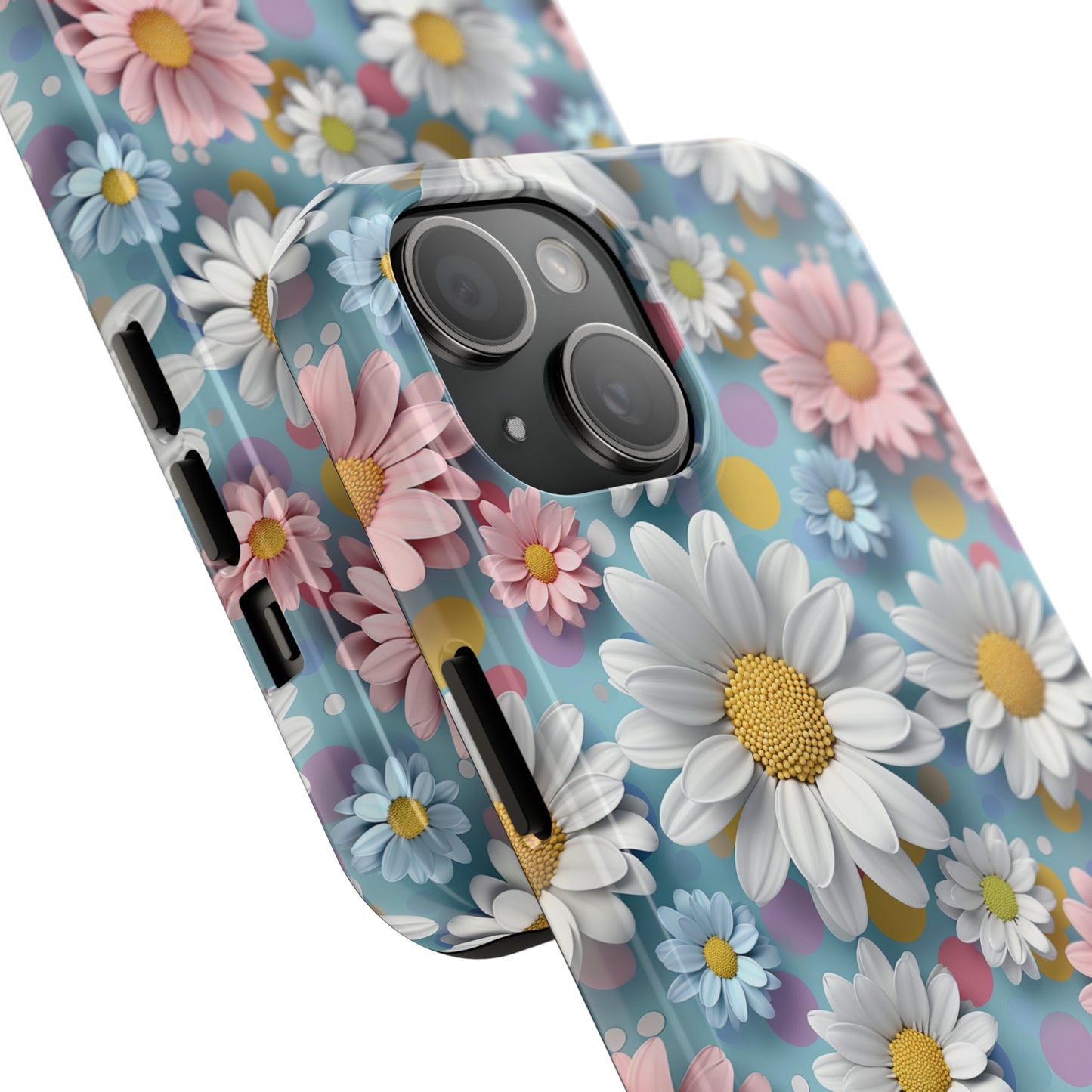 3D Spring Flowes and Polka Dots Digital print Design Tough Phone Case compatible with a large variety of iPhone models, Gift, Phone Case