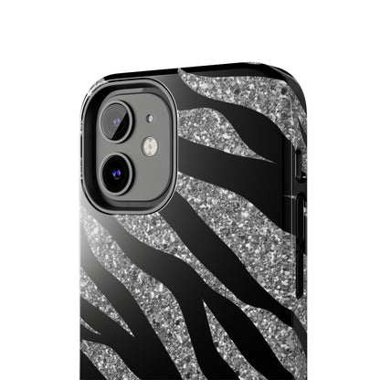 Silver and Black Zebra Print Design  Phone Case- Lightweight, Impact Resistant Cover for iPhone 6, 6s, 12, 13, 14, 15