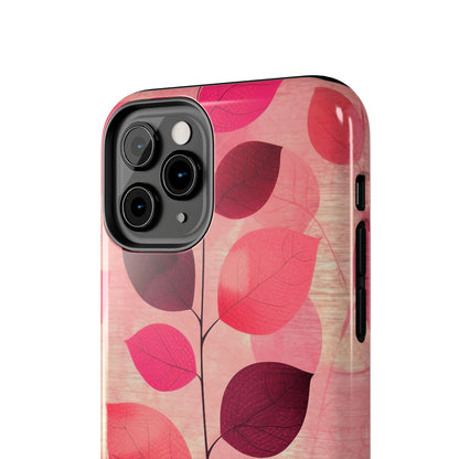 Girly Pink Abstract Leaf Design Tough Phone Case