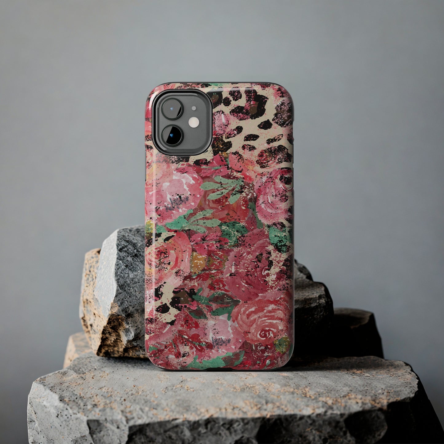 Western Leopard and Pink Roses Design Phone Case- Lightweight, Impact Resistant Cover for iPhone 6, 6s, 12, 13, 14, 15