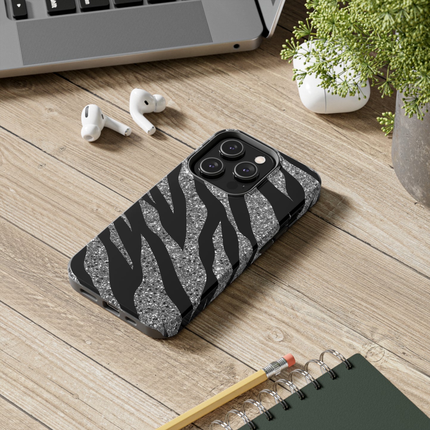 Silver and Black Zebra Print Design  Phone Case- Lightweight, Impact Resistant Cover for iPhone 6, 6s, 12, 13, 14, 15