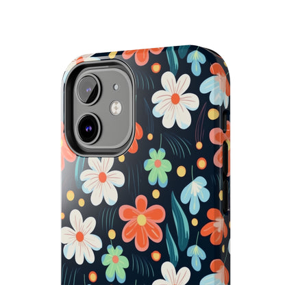 Retro Vibrant Flowers Pattern print design Tough Phone Case compatible with a large variety of phone models, Phone Case, Gift