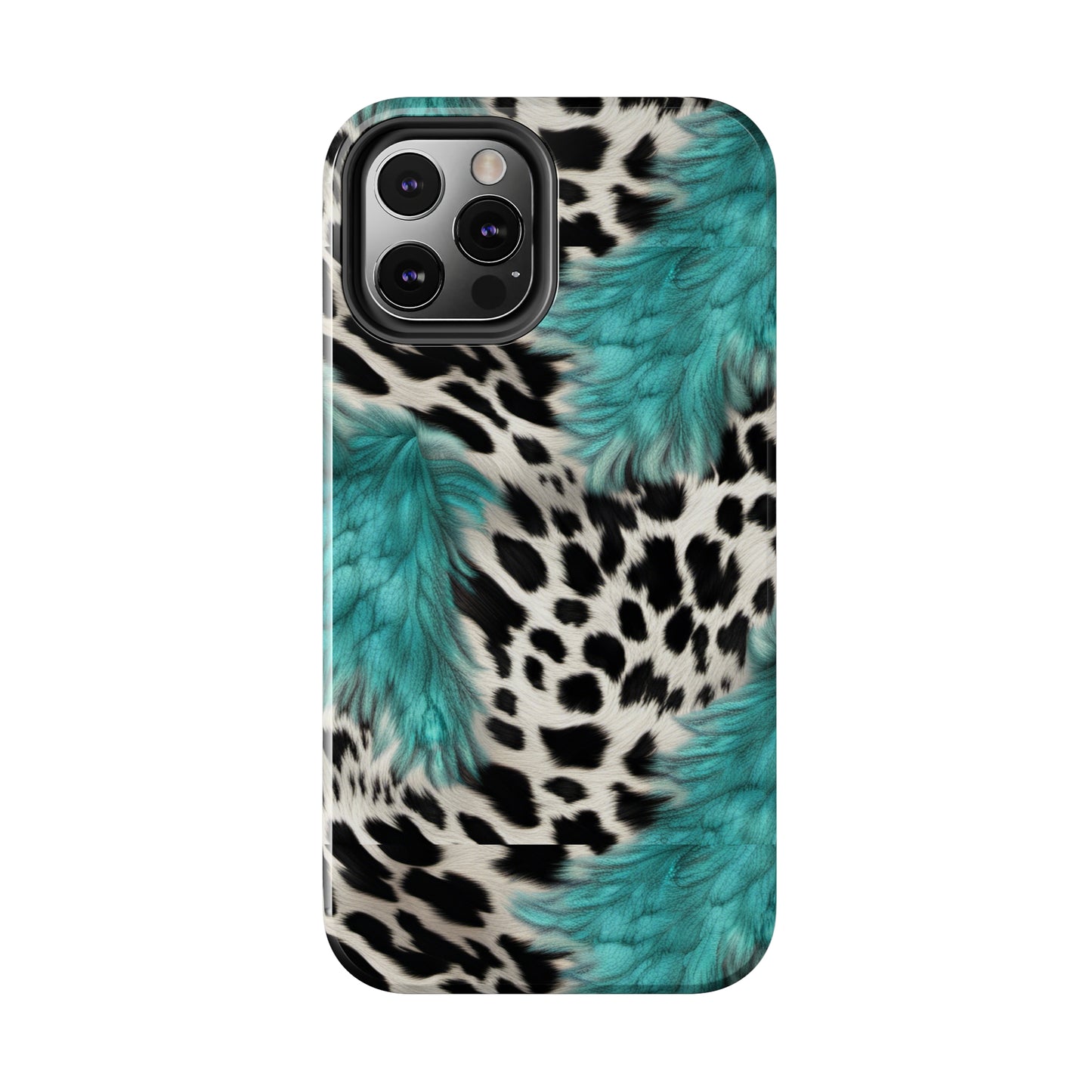 Grunge Turquoise and Animal Print Pattern Design Tough Phone Case compatible with a large variety of iPhone models, Phone Case, Gift