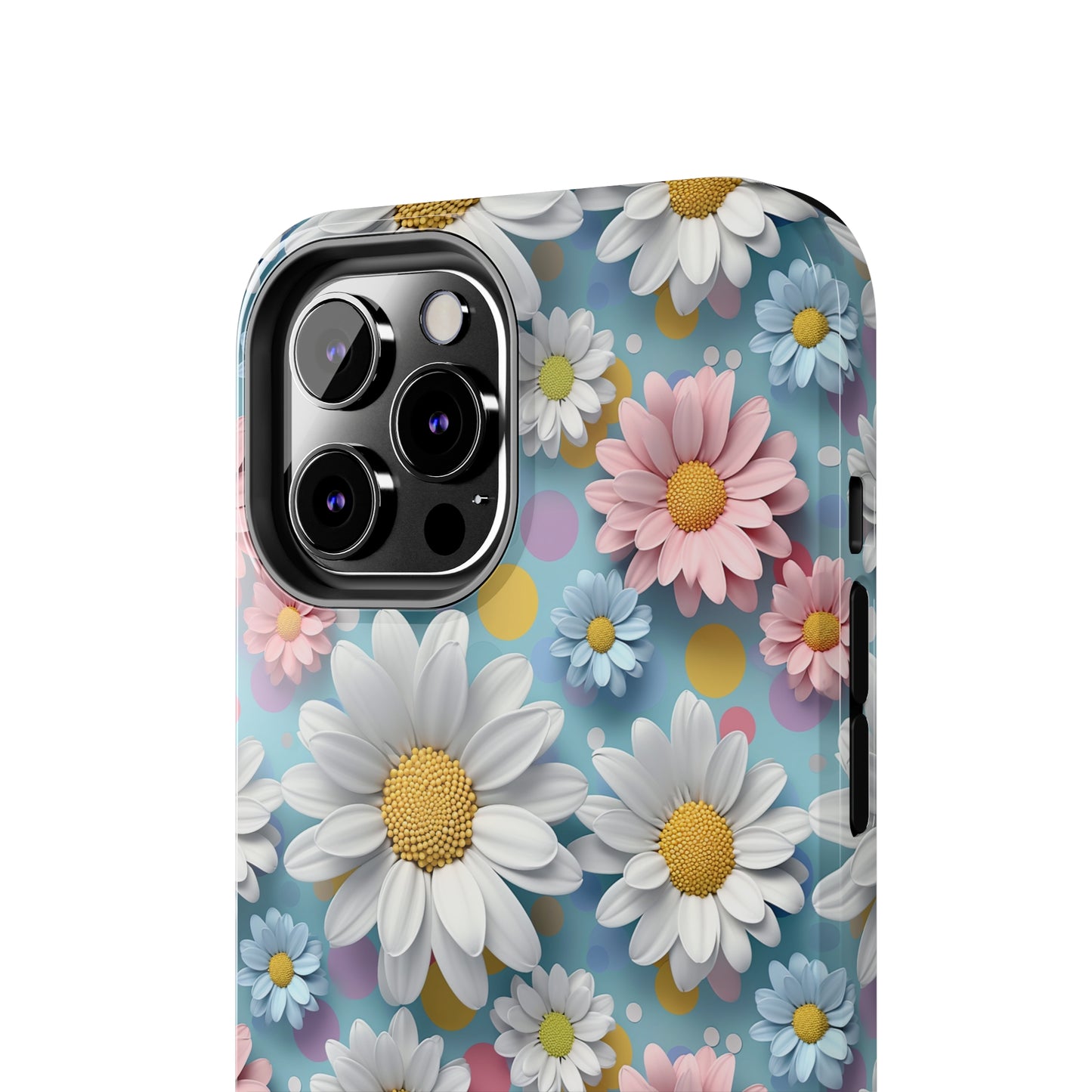 3D Spring Flowes and Polka Dots Digital print Design Tough Phone Case compatible with a large variety of iPhone models, Gift, Phone Case