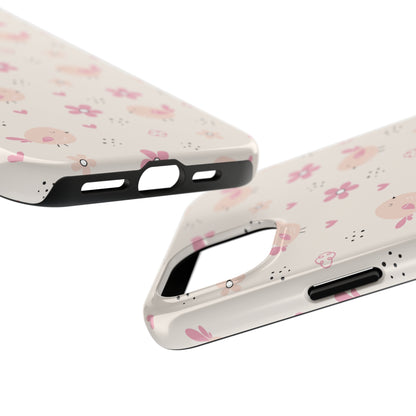 Cute Pink Birds and Flowers print design Tough Phone Case compatible with a large variety of iphone models