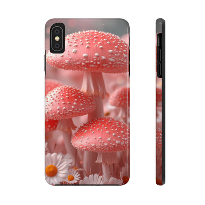 Whimsical Pink Mushrooms and Daisies Design Tough Phone Case compatible with a large variety of iPhone models, Gift, Phone Case