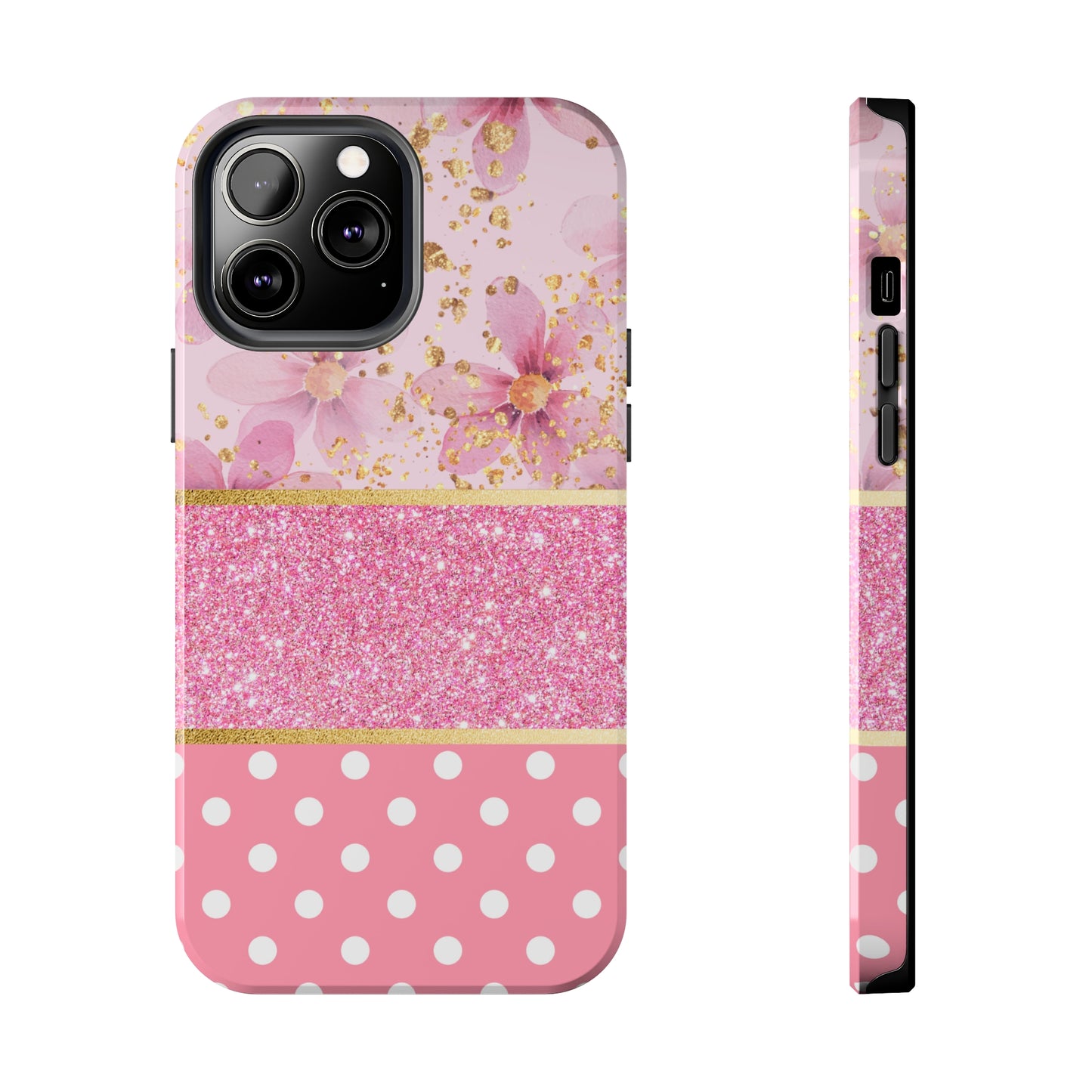 Pink Watercolor flowers and Polka Dot Design Phone Case- Lightweight, Impact Resistant Cover for iPhone 6, 6s, 12, 13, 14, 15