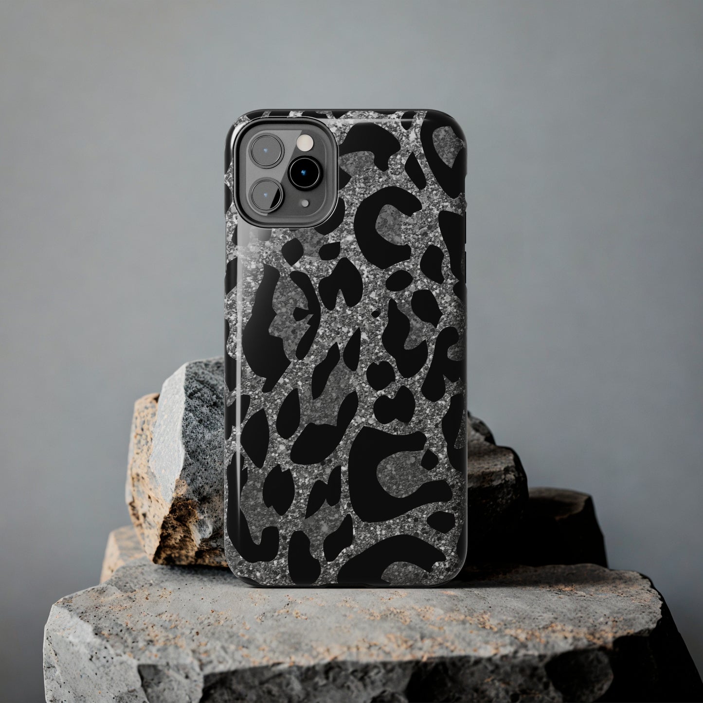 Silver and Black Leopard Design Phone Case- Lightweight, Impact Resistant Cover for iPhone 6, 6s, 12, 13, 14, 15