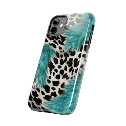 Grunge Turquoise and Animal Print Pattern Design Tough Phone Case compatible with a large variety of iPhone models, Phone Case, Gift