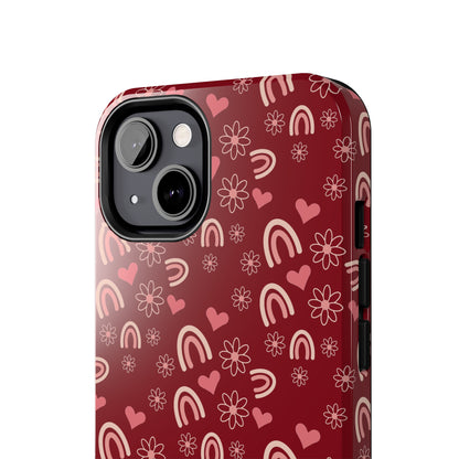 Red Boho2 Rainbow print Design Tough Phone Case compatible with a large variety of iPhone models, Gift, Phone Case