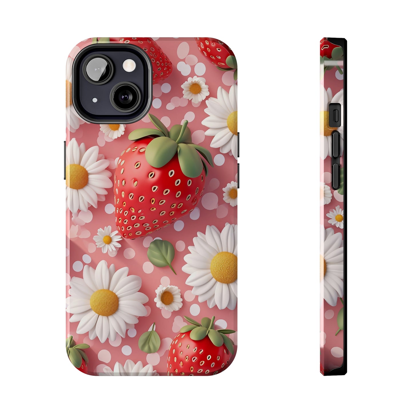 Strawberries & Daisies Digital print Design Tough Phone Case compatible with a large variety of iPhone models, Gift, Phone Case