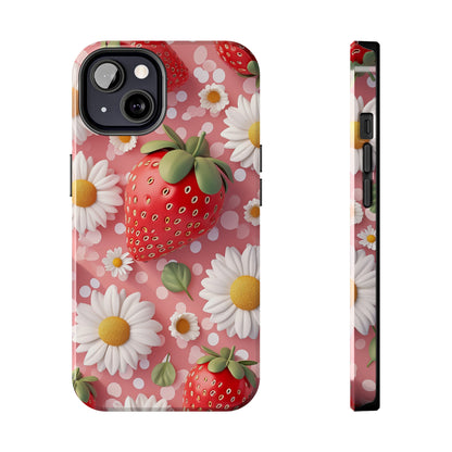 Strawberries & Daisies Digital print Design Tough Phone Case compatible with a large variety of iPhone models, Gift, Phone Case