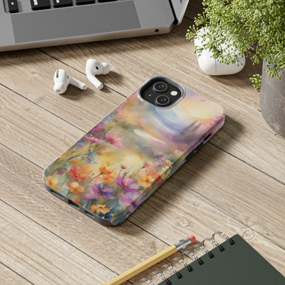 Watercolor Landscape and Wildflowers Pattern print design Tough Phone Case compatible with a large variety of phone models, Phone Case