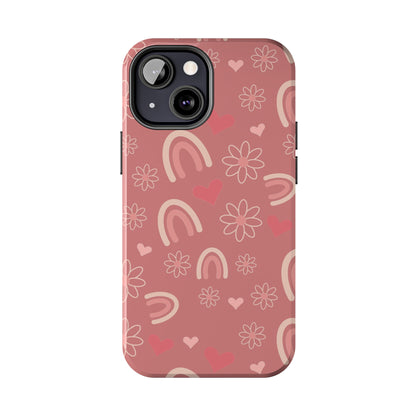 Daisy and Mauve Boho Rainbow print Design Tough Phone Case compatible with a large variety of iPhone models, Gift, Phone Case