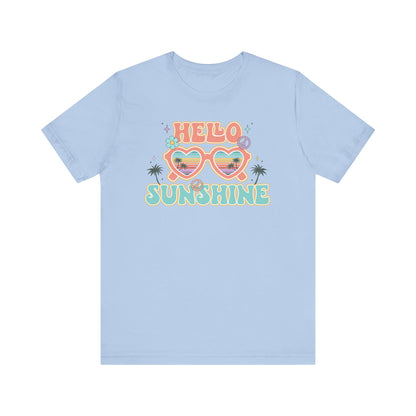 Retro Hello Sunshine T-Shirt, Vintage Beach Graphic Tee, Unisex Casual Top, Summer Vacation Apparel, Gift for Travel Lovers