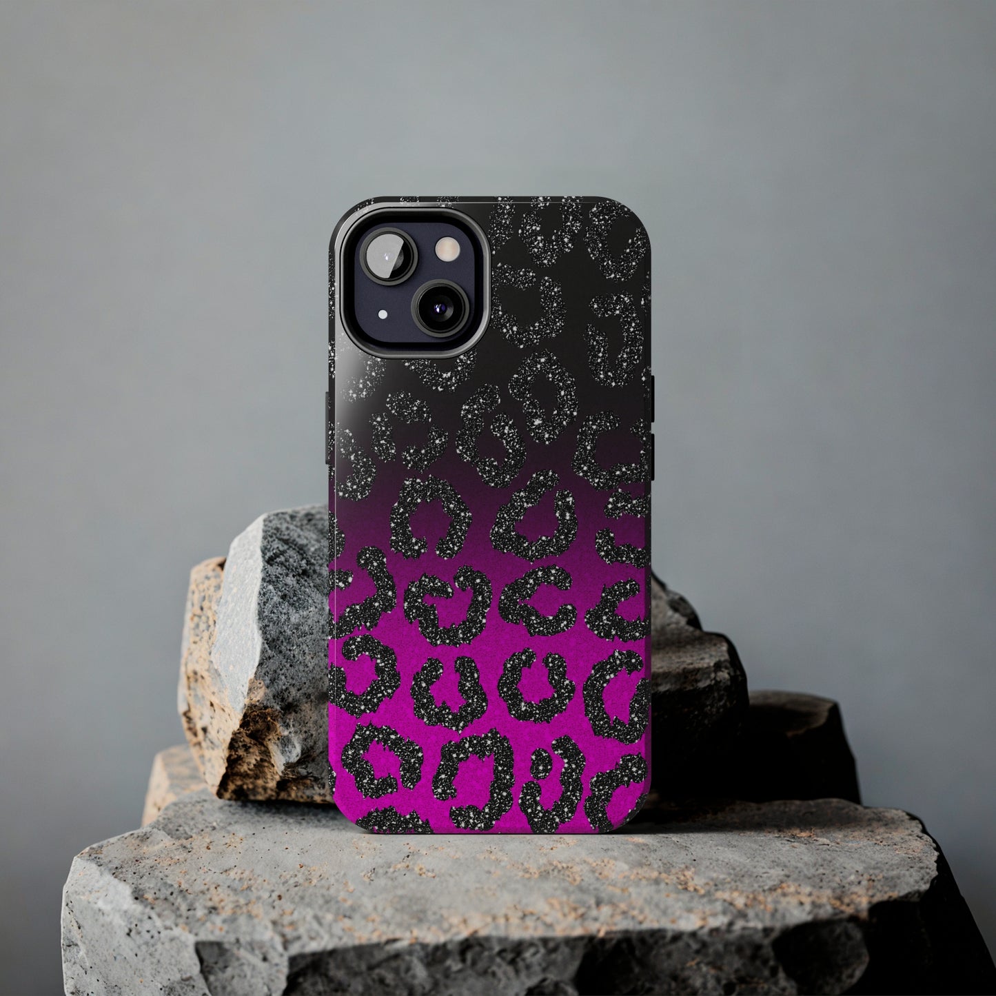 Pink and Black Ombre Leopard Design Phone Case- Lightweight, Impact Resistant Cover for iPhone 6, 6s, 12, 13, 14, 15