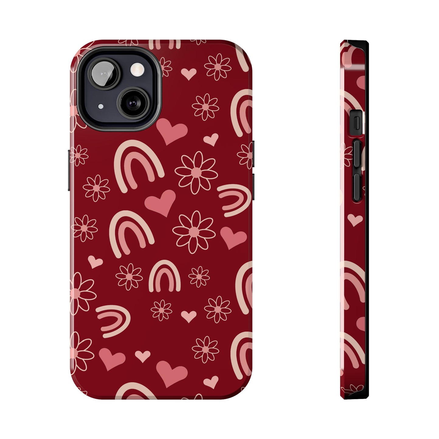 Red Boho Rainbow print Design Tough Phone Case compatible with a large variety of iPhone models, Gift, Phone Case