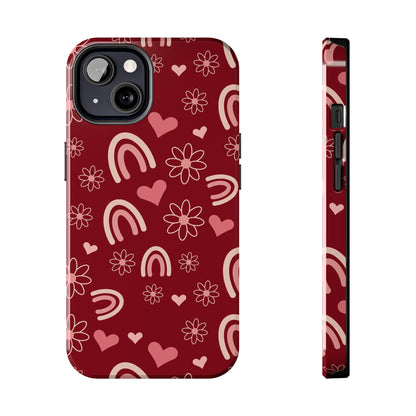 Red Boho Rainbow print Design Tough Phone Case compatible with a large variety of iPhone models, Gift, Phone Case