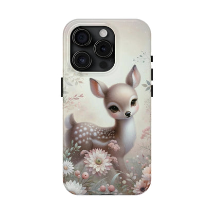 Cute Fawn and Floral print Design Tough Phone Case compatible with a large variety of iPhone models, Gift, Phone Case