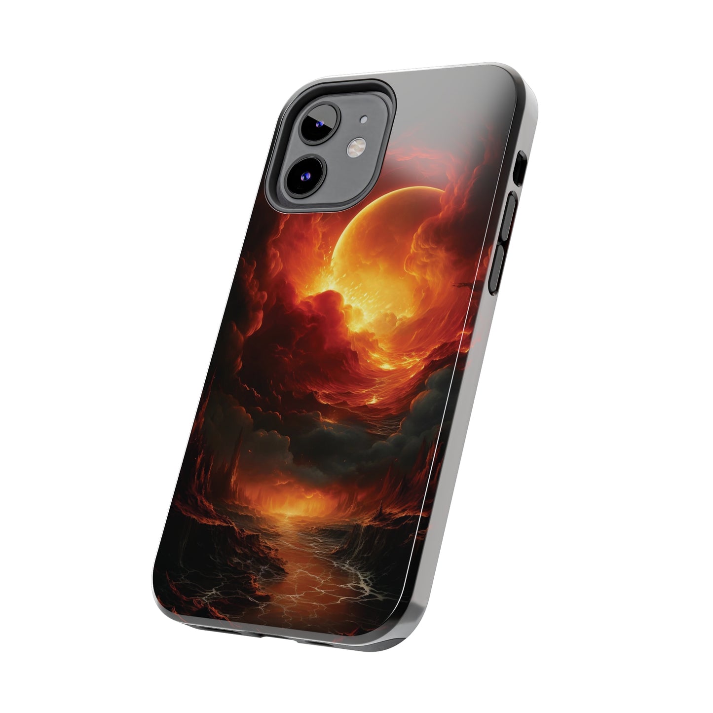 Fiery Red Moon Art iPhone Case, Dramatic Sky Aesthetic Phone Cover, Cool Tech Design for iPhone Models, Durable Phone Accessory Protective Cover for iPhone Models, Tough iPhone Case