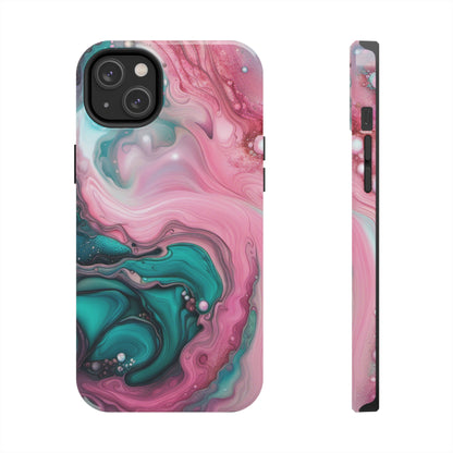 Pink and Teal Alcohol Ink Pattern Design Phone Case compatible with a large variety of iPhone models, Phone Case, Gift