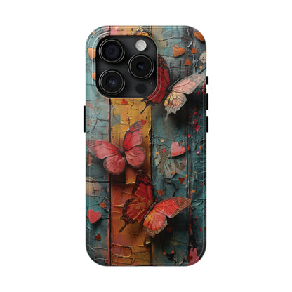 Colorful Butterfly Art on Wood texture design iPhone Case iPhone Case, Colorful Butterfly Art Protective Phone Cover, Durable Phone Accessory Gift, Chic Artsy Protective Cover, Protective Case for iPhone Models, Tough iPhone Case