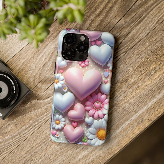 Pastel Heart and Flower Digital print Design Tough Phone Case compatible with a large variety of iPhone models, Gift, Phone Case