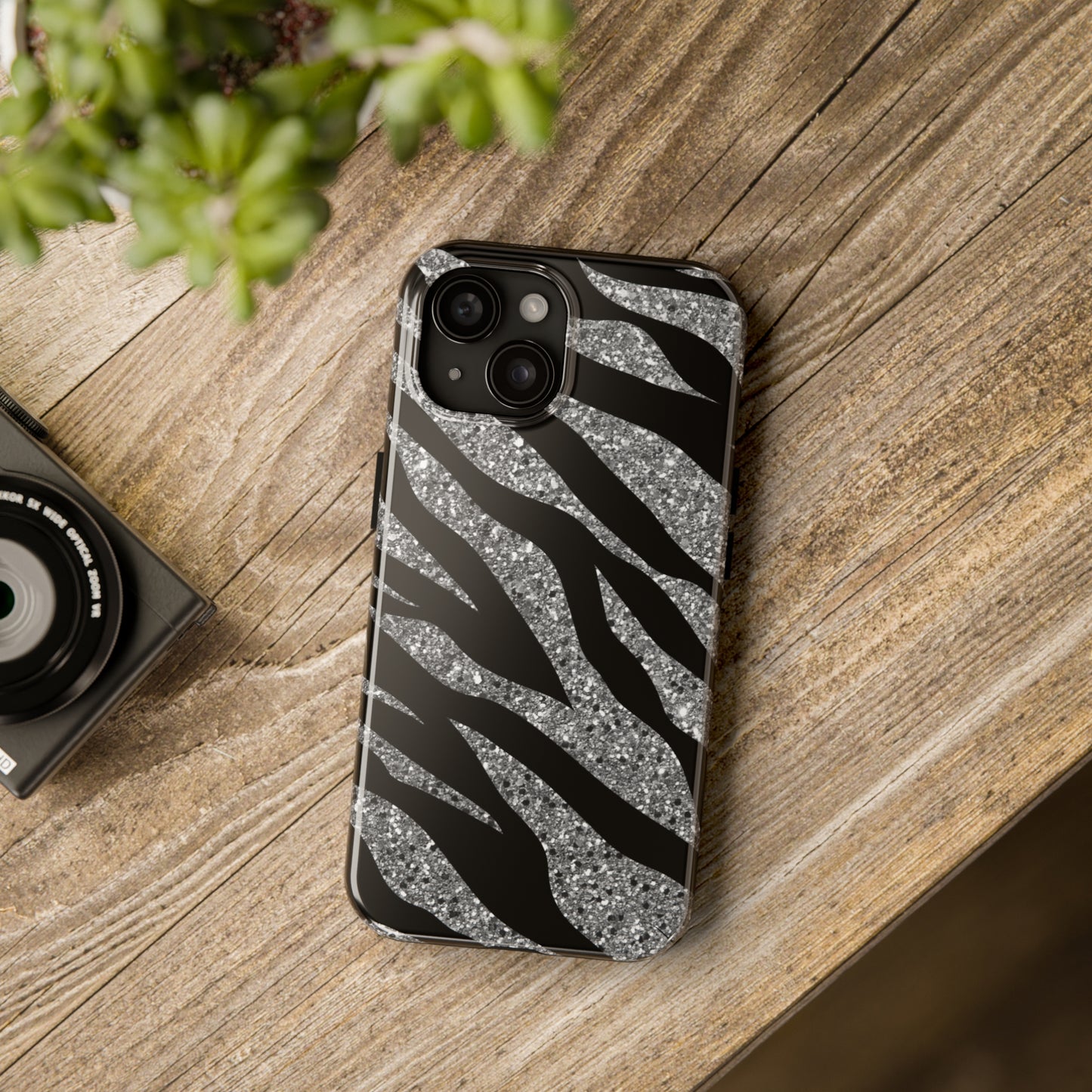 Silver and Black Zebra Print Design  Phone Case- Lightweight, Impact Resistant Cover for iPhone 6, 6s, 12, 13, 14, 15