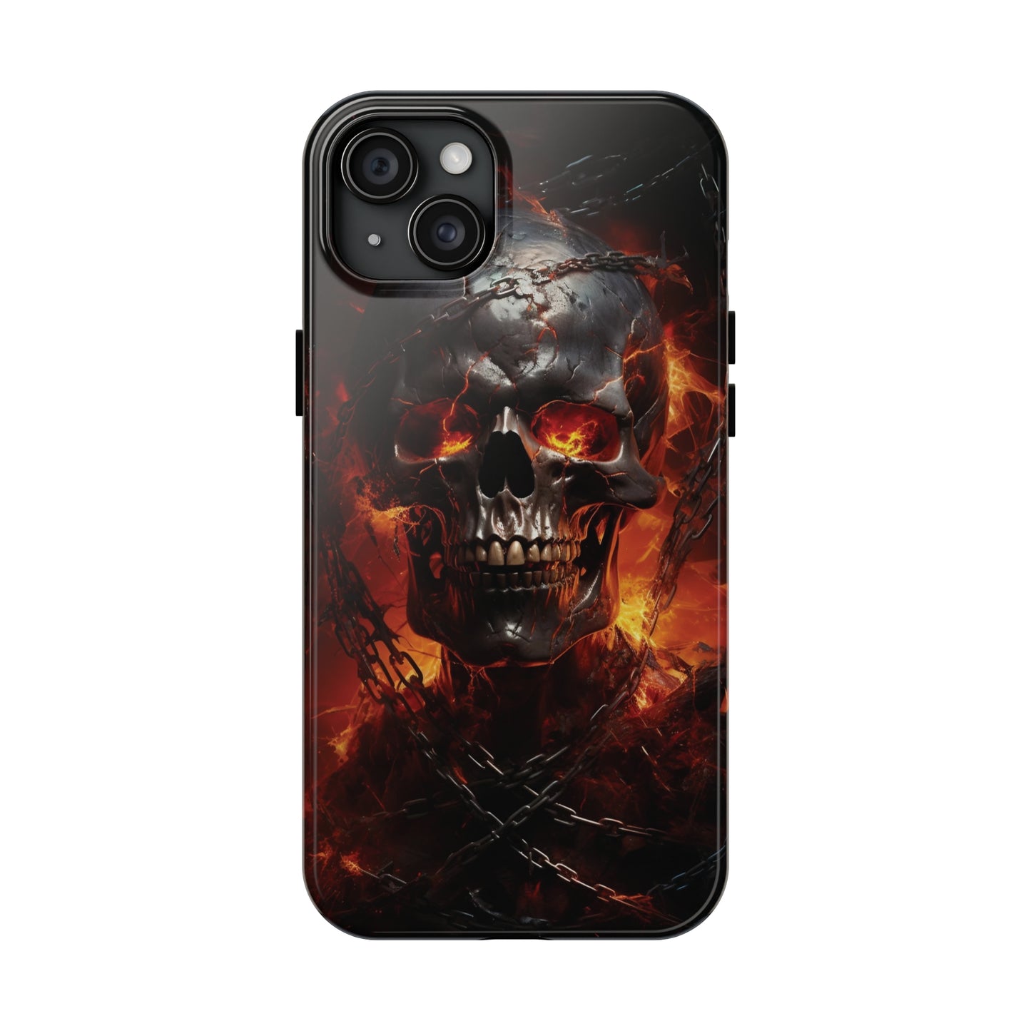 Gothic Skull iPhone Case, Dark Aesthetic Fiery Eyes, Unique Horror Style iPhone Accessory, Cool Tech Design for iPhone Models, Durable Phone Accessory Protective Cover for iPhone Models, Tough iPhone Case