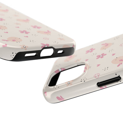 Cute Pink Birds and Flowers print design Tough Phone Case compatible with a large variety of iphone models