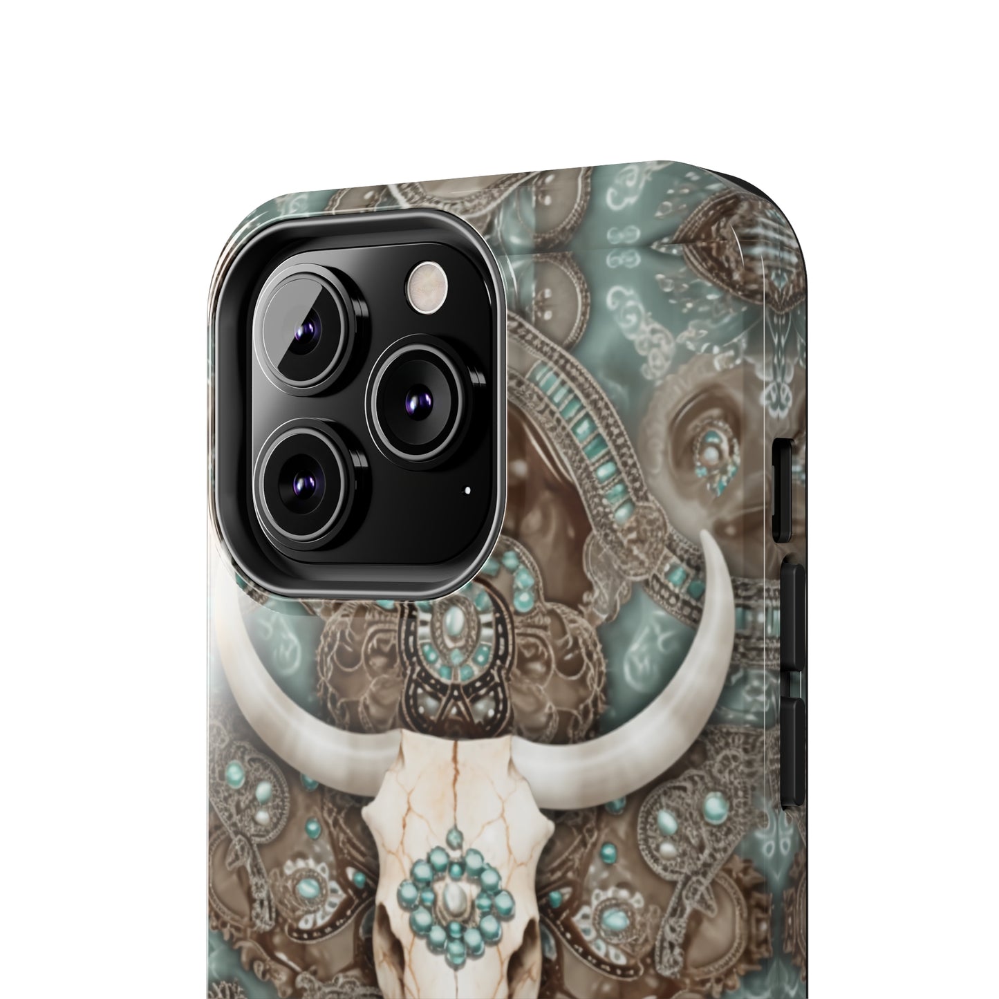 Western Cow Skull and Turquoise print design Phone Case- Lightweight, Impact Resistant Cover for iPhone 6, 6s, 12, 13, 14, 15