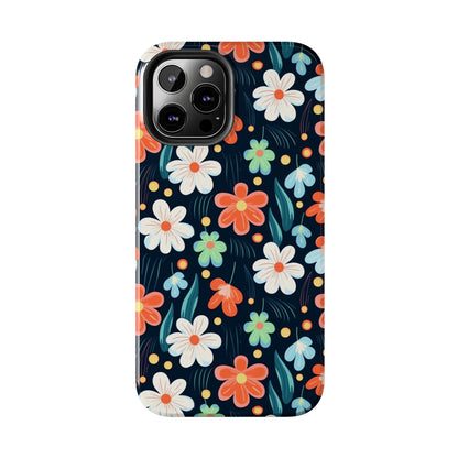 Retro Vibrant Flowers Pattern print design Tough Phone Case compatible with a large variety of phone models, Phone Case, Gift