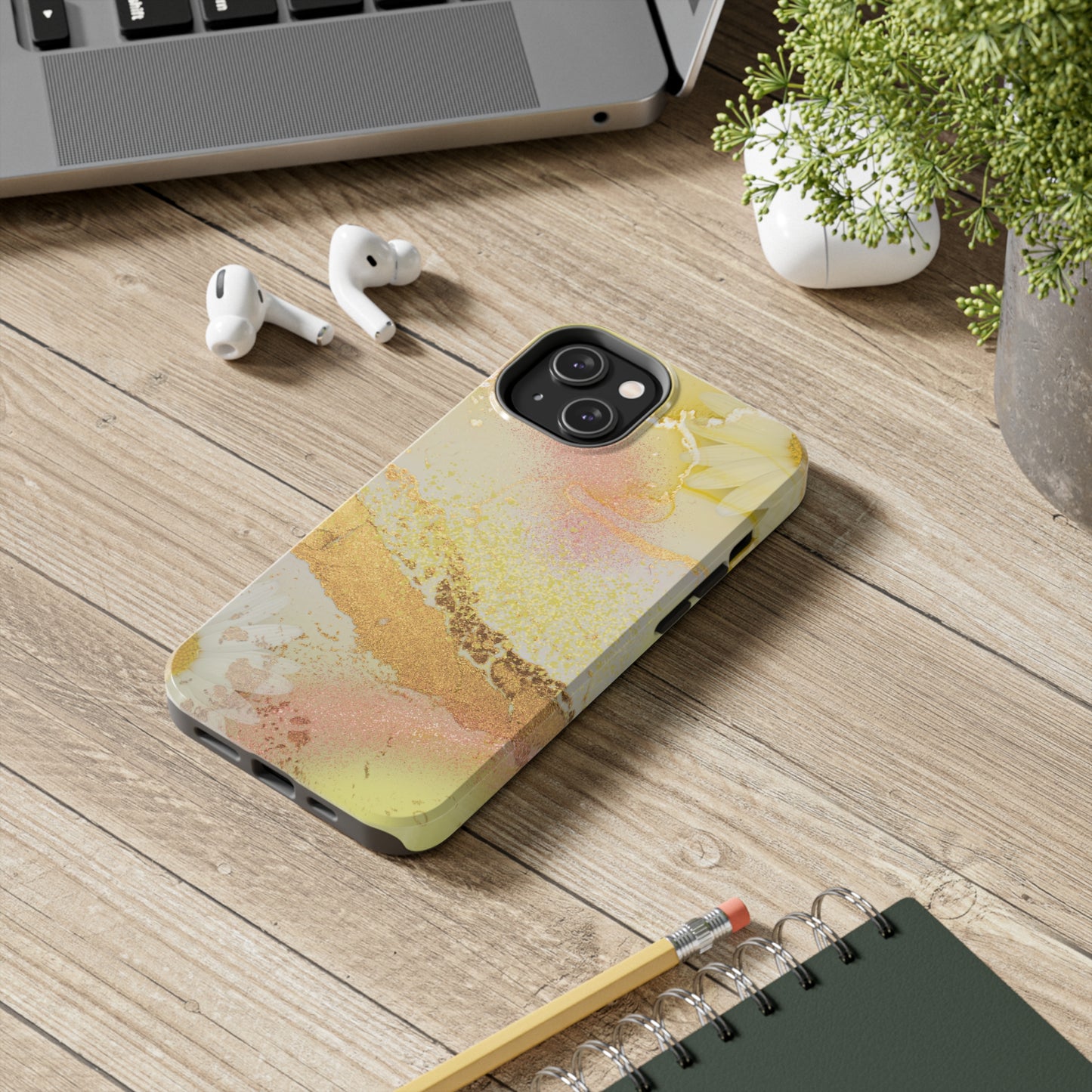 Yellow and Rose Gold Marble design Tough Phone Case compatible with a large variety of iPhone models, Gift, Phone