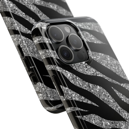 Silver and Black Zebra Print Design  Phone Case- Lightweight, Impact Resistant Cover for iPhone 6, 6s, 12, 13, 14, 15