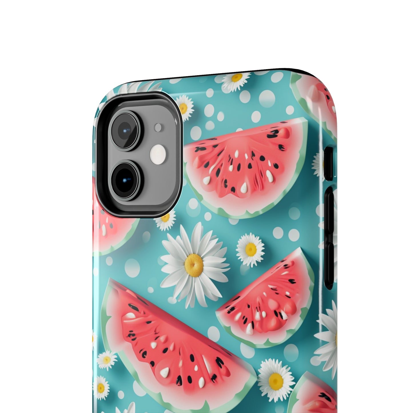 Watermelon Slices and Daisies Digital print Design Tough Phone Case compatible with a large variety of iPhone models, Gift, Phone Case