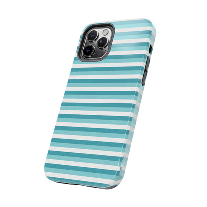 Blue and White Girly Stripe print Design Tough Phone Case compatible with a large variety of iPhone models, Gift, Phone Case