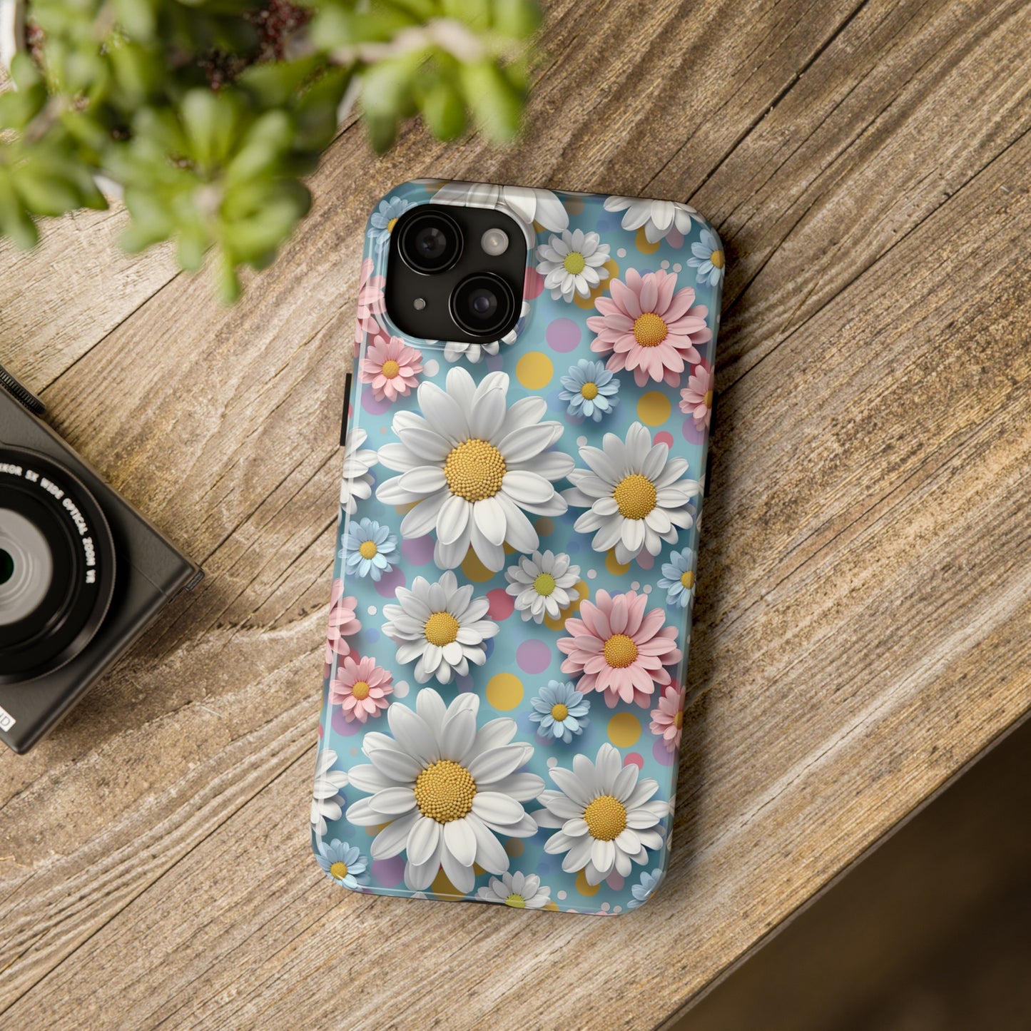 3D Spring Flowes and Polka Dots Digital print Design Tough Phone Case compatible with a large variety of iPhone models, Gift, Phone Case