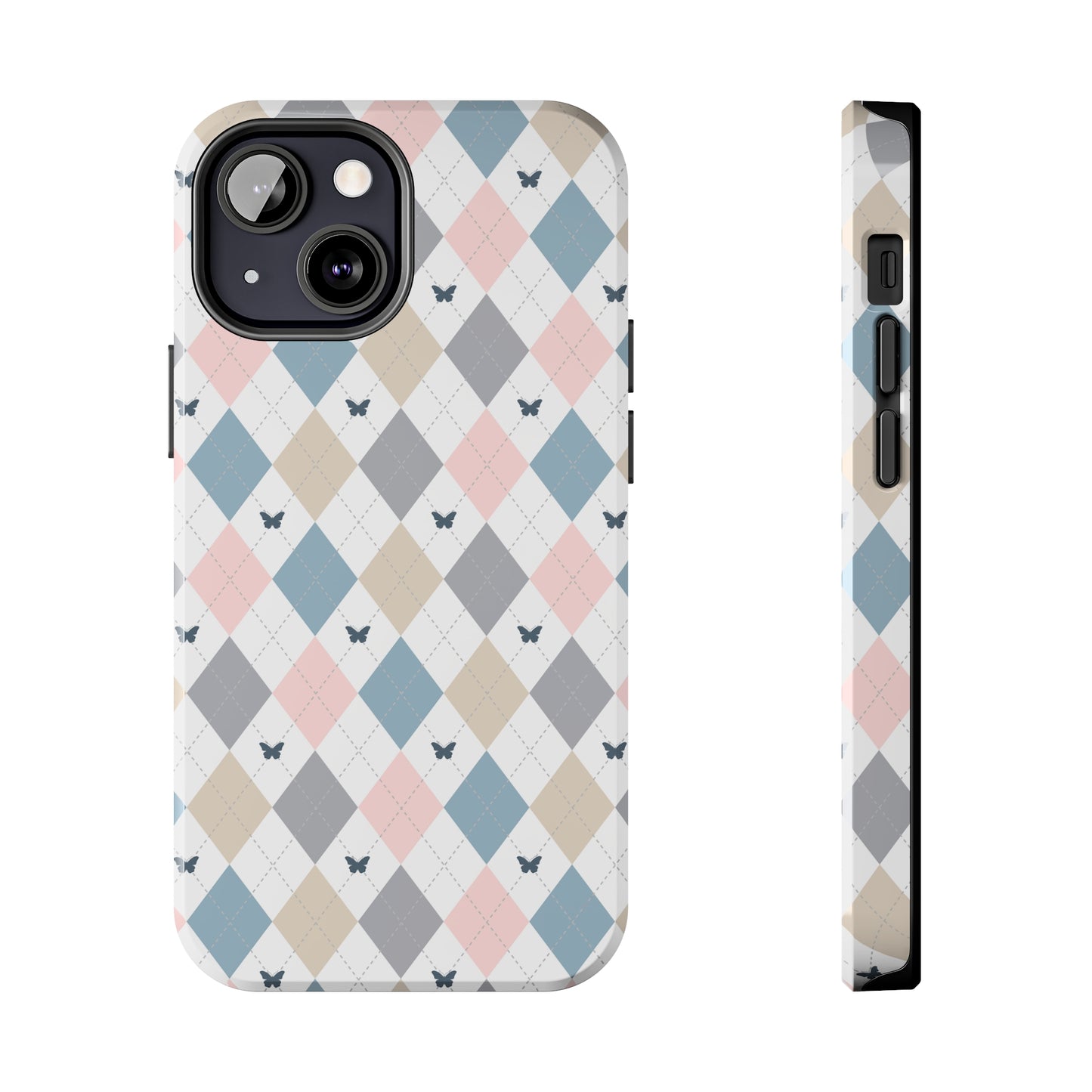 Argyle Pastel Plaid and Butterflies print design Tough Phone Case compatible with a large variety of iphone models